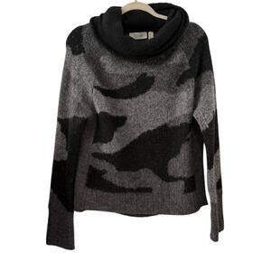 RD Style XS Cowl Neck Grey Black Camouflage Chunky Knit Sweater Cozy